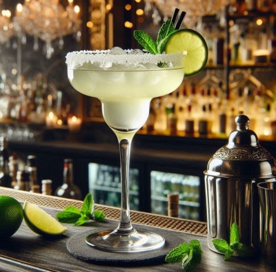 Margarita con lima en un bar elegante.